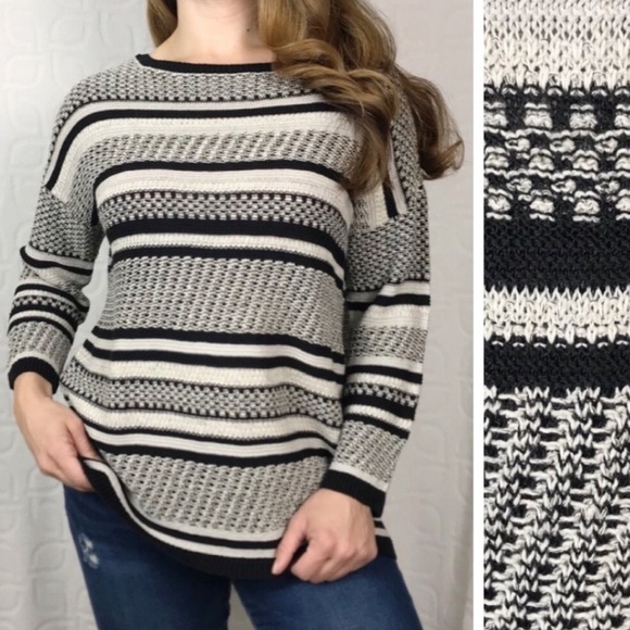 J. JILL Cotton Linen Striped Colorblock Pullover Sweater Top Casual Boho - Picture 2 of 8